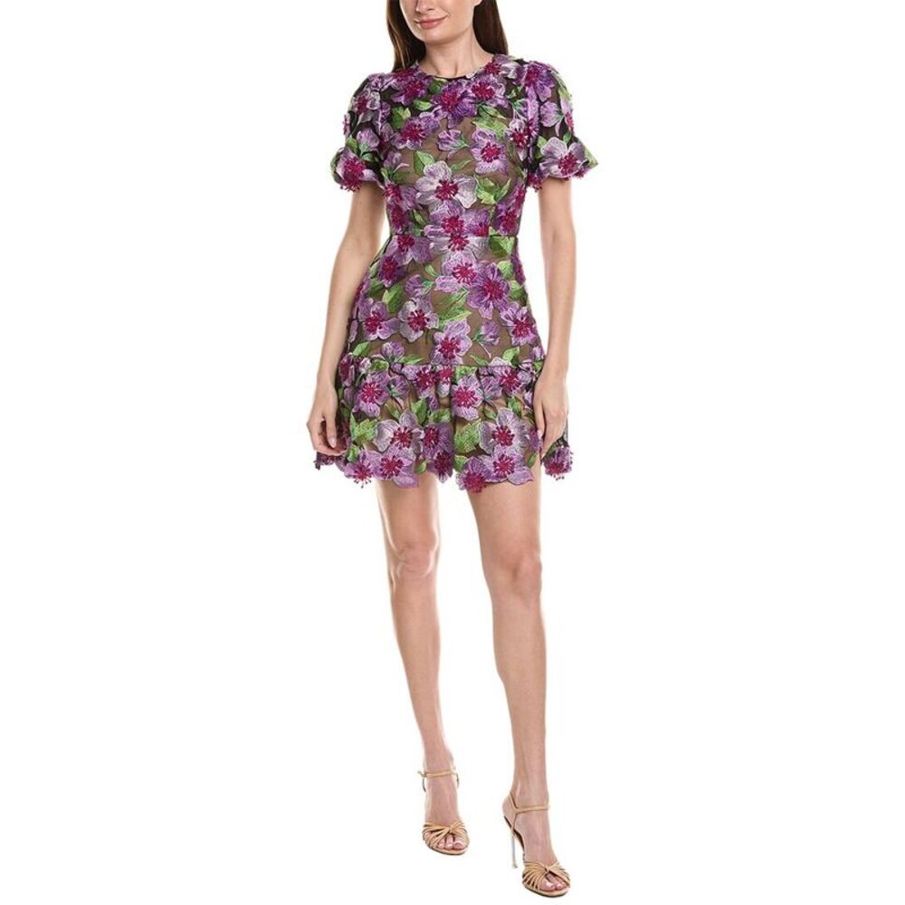 Milly Womens  Yasmin 3D Embroidered Mini Dress, Purple